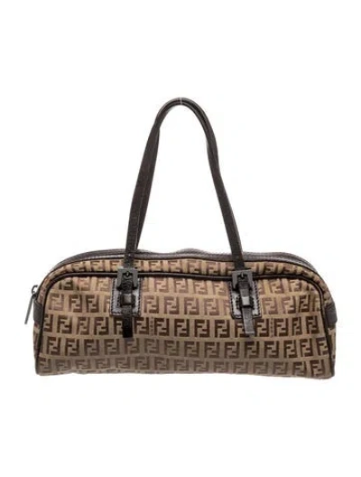 Pre-owned Fendi Zucchino Ff Pochette Vintage In Neutrals