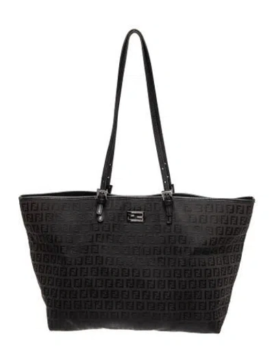 Pre-owned Fendi Zucchino Ff Roll Tote In Black