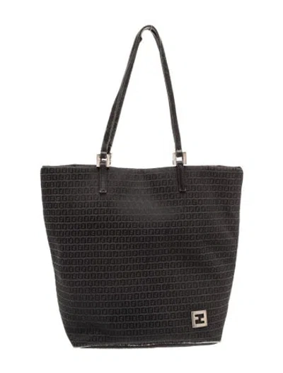 Pre-owned Fendi Zucchino Ff Roll Tote In Black