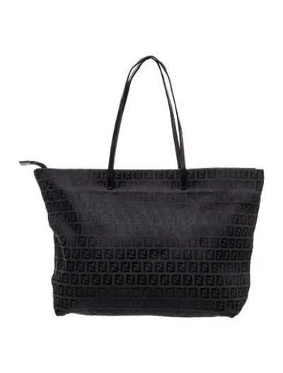 Pre-owned Fendi Zucchino Ff Roll Tote In Black