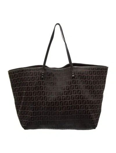 Pre-owned Fendi Zucchino Ff Roll Tote In Brown