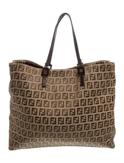 Pre-owned Fendi Zucchino Ff Roll Tote In Neutrals