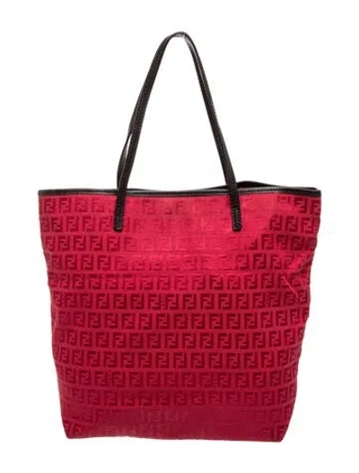Pre-owned Fendi Zucchino Ff Roll Tote In Red