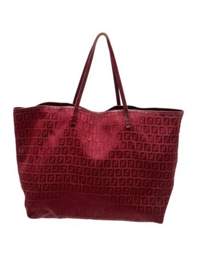 Pre-owned Fendi Zucchino Ff Roll Tote In Red
