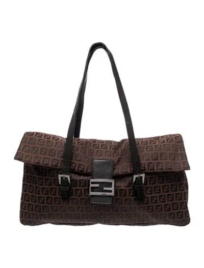 Pre-owned Fendi Zucchino Ff Shoulder Bag In Brown