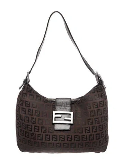 Pre-owned Fendi Zucchino Ff Shoulder Bag In Brown