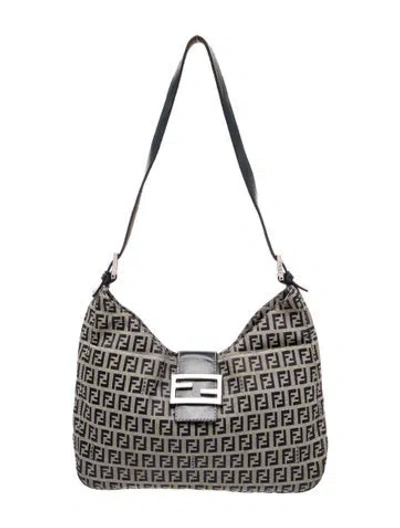 Pre-owned Fendi Zucchino Ff Shoulder Bag In Grey