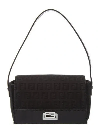Pre-owned Fendi Zucchino Ff Shoulder Bag Mini In Black