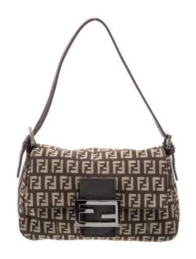 Pre-owned Fendi Zucchino Ff Shoulder Bag Vintage In Brown