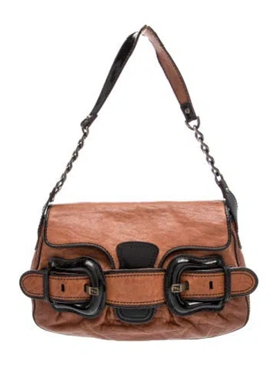 Pre-owned Fendi Zucchino Ff Shoulder Bag Vintage In Brown