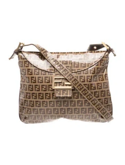 Pre-owned Fendi Zucchino Ff Shoulder Bag Vintage In Neutral