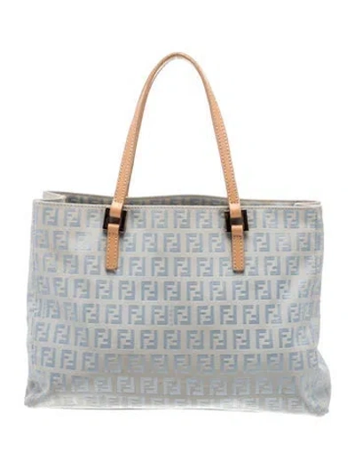 Pre-owned Fendi Zucchino Ff Top Handle Bag Vintage In Blue