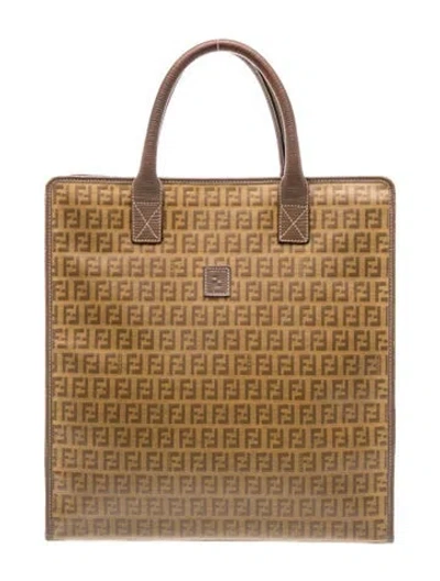 Pre-owned Fendi Zucchino Ff Top Handle Bag Vintage In Brown