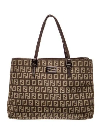 Pre-owned Fendi Zucchino Ff Top Handle Bag Vintage In Brown