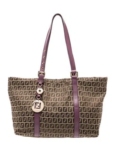 Pre-owned Fendi Zucchino Ff Top Handle Bag Vintage In Neutrals