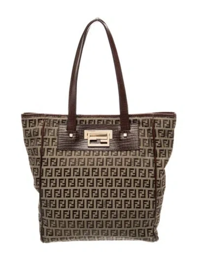 Pre-owned Fendi Zucchino Ff Tote In Brown