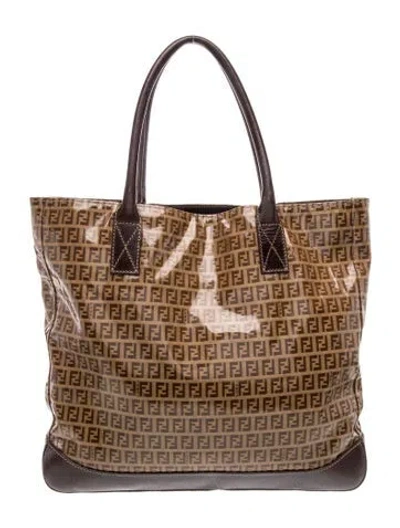 Pre-owned Fendi Zucchino Ff Tote In Neutral