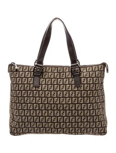 Pre-owned Fendi Zucchino Ff Tote Vintage In Brown