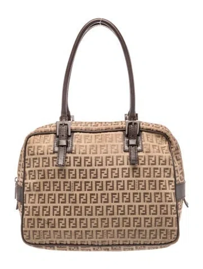 Pre-owned Fendi Zucchino Ff Vintage Shoulder Bag In Brown