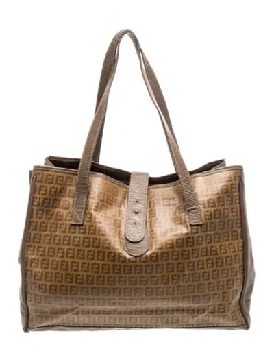 Pre-owned Fendi Zucchino Ff Zucchino Ff Logo Tote In Brown