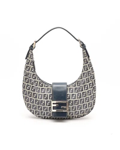 Fendi Zucchino Half Moon Shoulder Bag In Blue