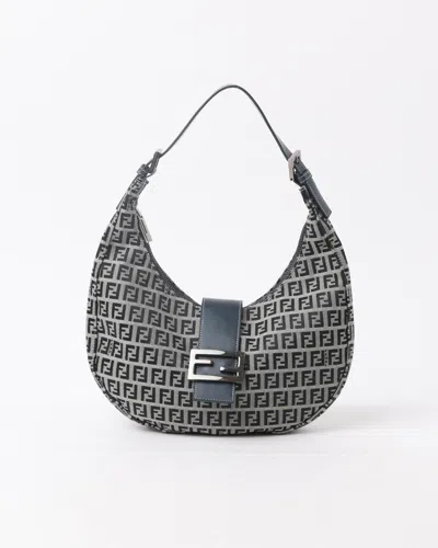 Fendi Zucchino Half Moon Shoulder Bag In Gray