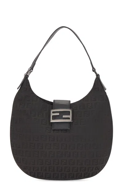 Pre-owned Fendi Zucchino Hobo Bag In Black
