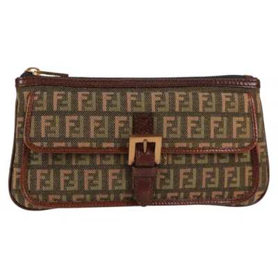 Pre-owned Fendi Zucchino Khaki Canvas Clutch Bag ()