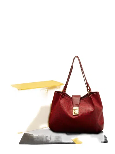 Pre-owned Fendi Zucchino Leather Tote Bag In Red