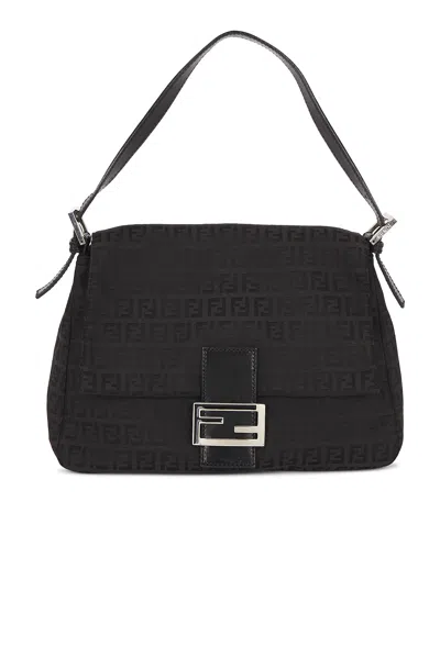 Pre-owned Fendi Zucchino Mama Baguette Shoulder Bag In Black
