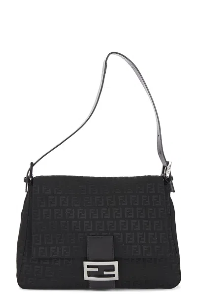 Pre-owned Fendi Zucchino Mama Baguette Shoulder Bag In Black