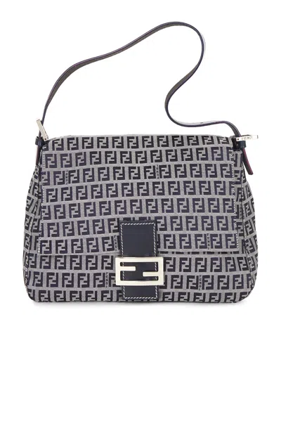 Pre-owned Fendi Zucchino Mama Baguette Shoulder Bag In Blue