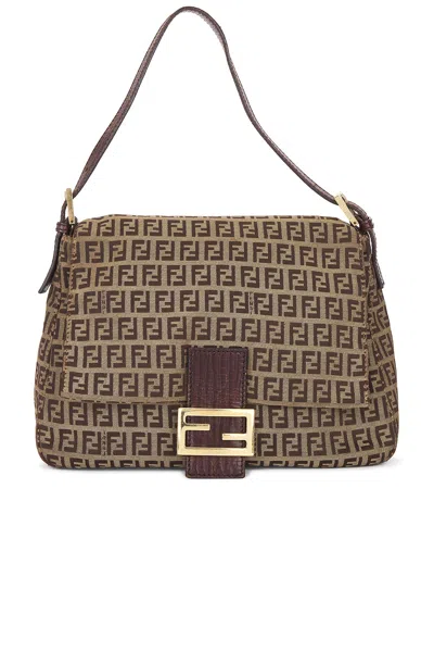 Pre-owned Fendi Zucchino Mama Baguette Shoulder Bag In Brown