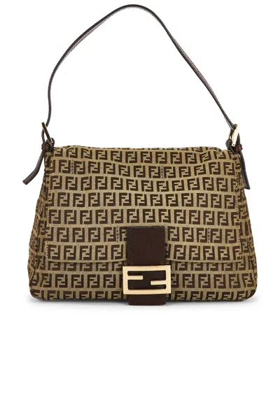 Pre-owned Fendi Zucchino Mama Baguette Shoulder Bag In Brown