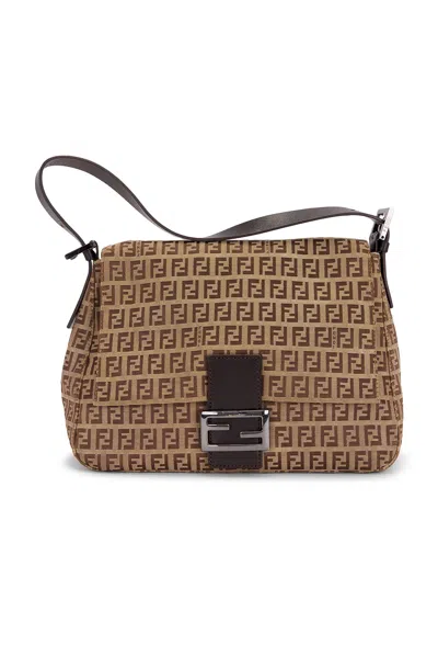 Pre-owned Fendi Zucchino Mama Baguette Shoulder Bag In Brown