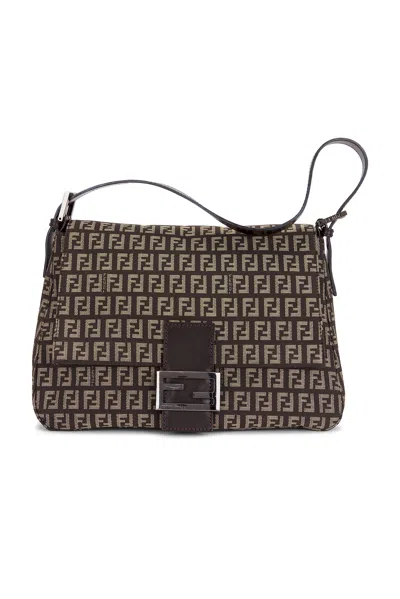 Pre-owned Fendi Zucchino Mama Baguette Shoulder Bag In Brown