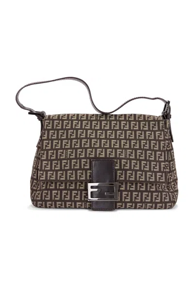 Pre-owned Fendi Zucchino Mama Baguette Shoulder Bag In Brown