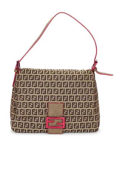 Pre-owned Fendi Zucchino Mama Baguette Shoulder Bag In Sand