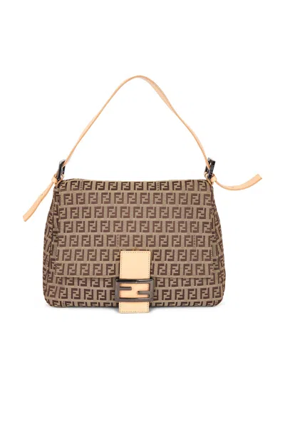 Pre-owned Fendi Zucchino Mama Baguette Shoulder Bag In Sand