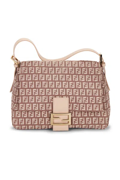 Pre-owned Fendi Zucchino Mama Baguette Shoulder Bag In Sand