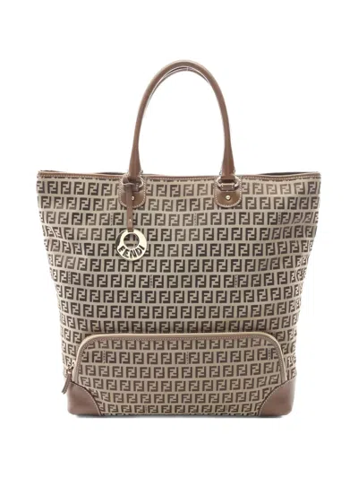 Pre-owned Fendi Zucchino Monogram-pattern Leather Tote Bag In Neutral