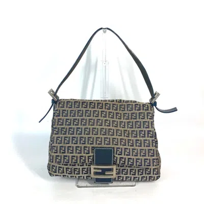 Pre-owned Fendi Zucchino Navy Zucchino Canvas Leather Shoulder Bag ()