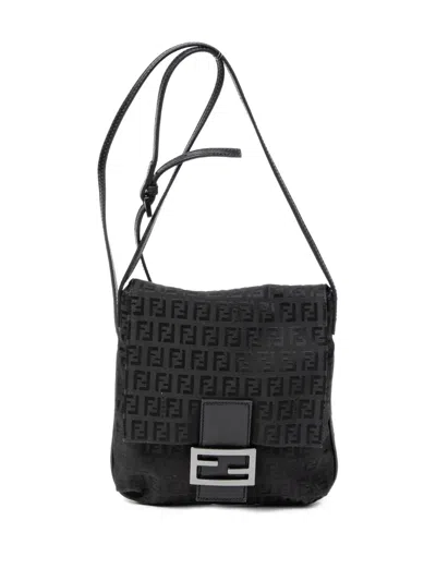 Pre-owned Fendi Zucchino-pattern Shoulder Bag In Black