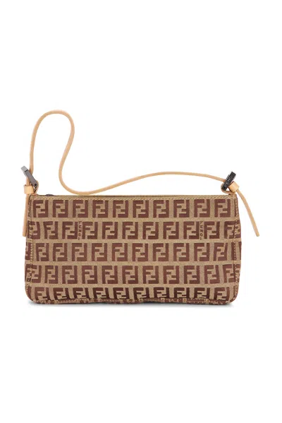 Pre-owned Fendi Zucchino Pochette Shoulder Bag In Neutral