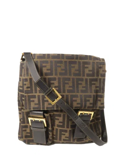 Pre-owned Fendi Zucchino Shoulder Bag In Black