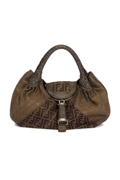 Pre-owned Fendi Zucchino Spy Handbag In Brown