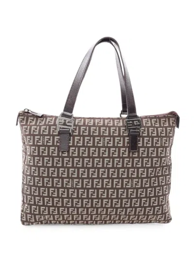 Fendi Zucchino Tote Bag In Brown