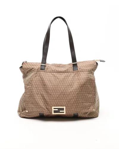 Fendi Zucchino Tote Bag In Brown