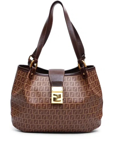Pre-owned Fendi Zucchino Tote Bag In Brown
