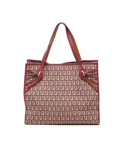 Fendi Zucchino Tote Bag In Burgundy
